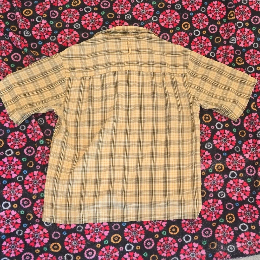 The North Face Mens Yellow Plaid Short Sleeve Button Down Shirt AXT7 Size Medium